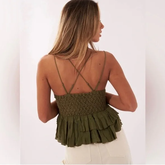 Free People Adella Cami in Olive Sparrow - Picture 2 of 7